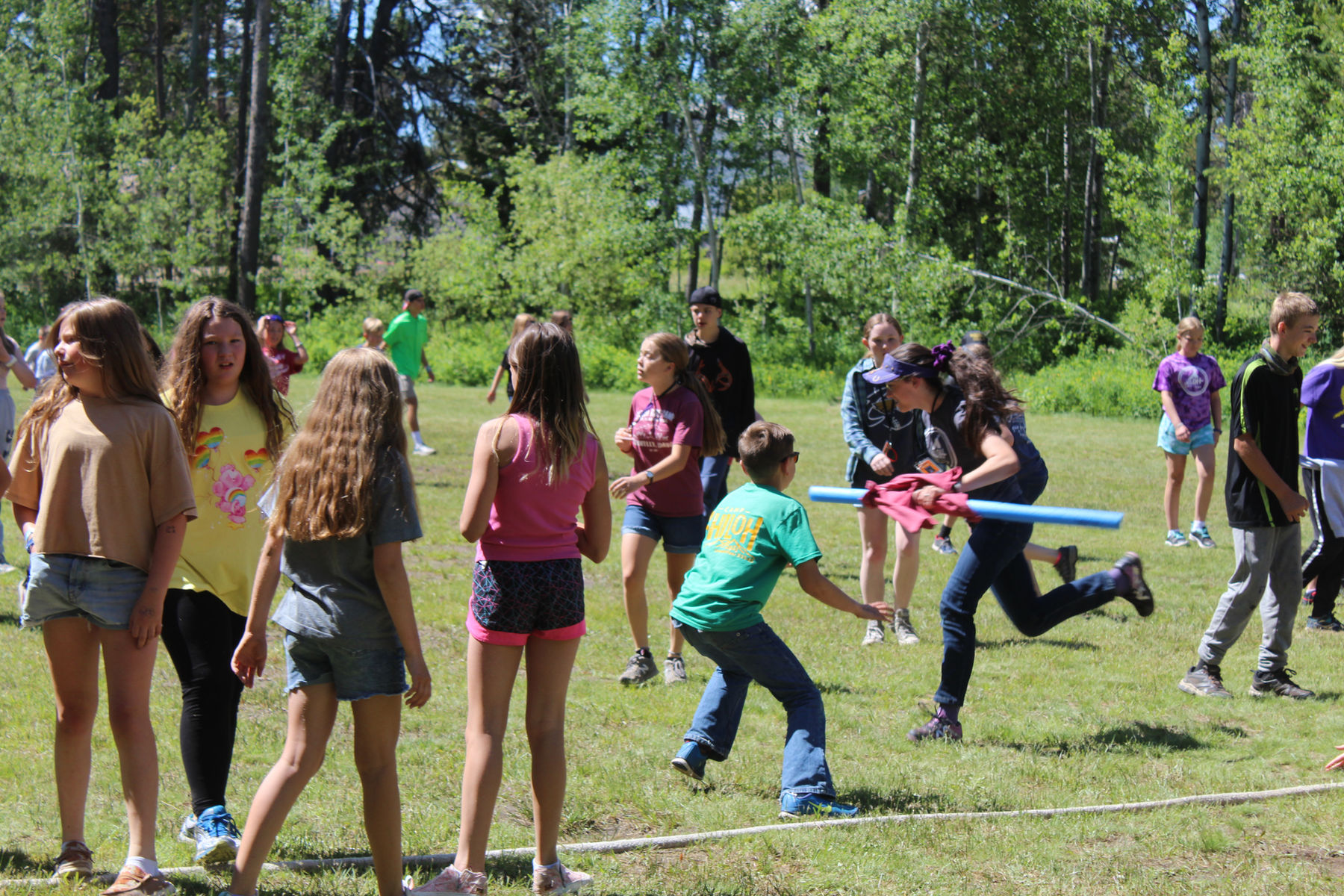 Campers participating in an outdoor group activity